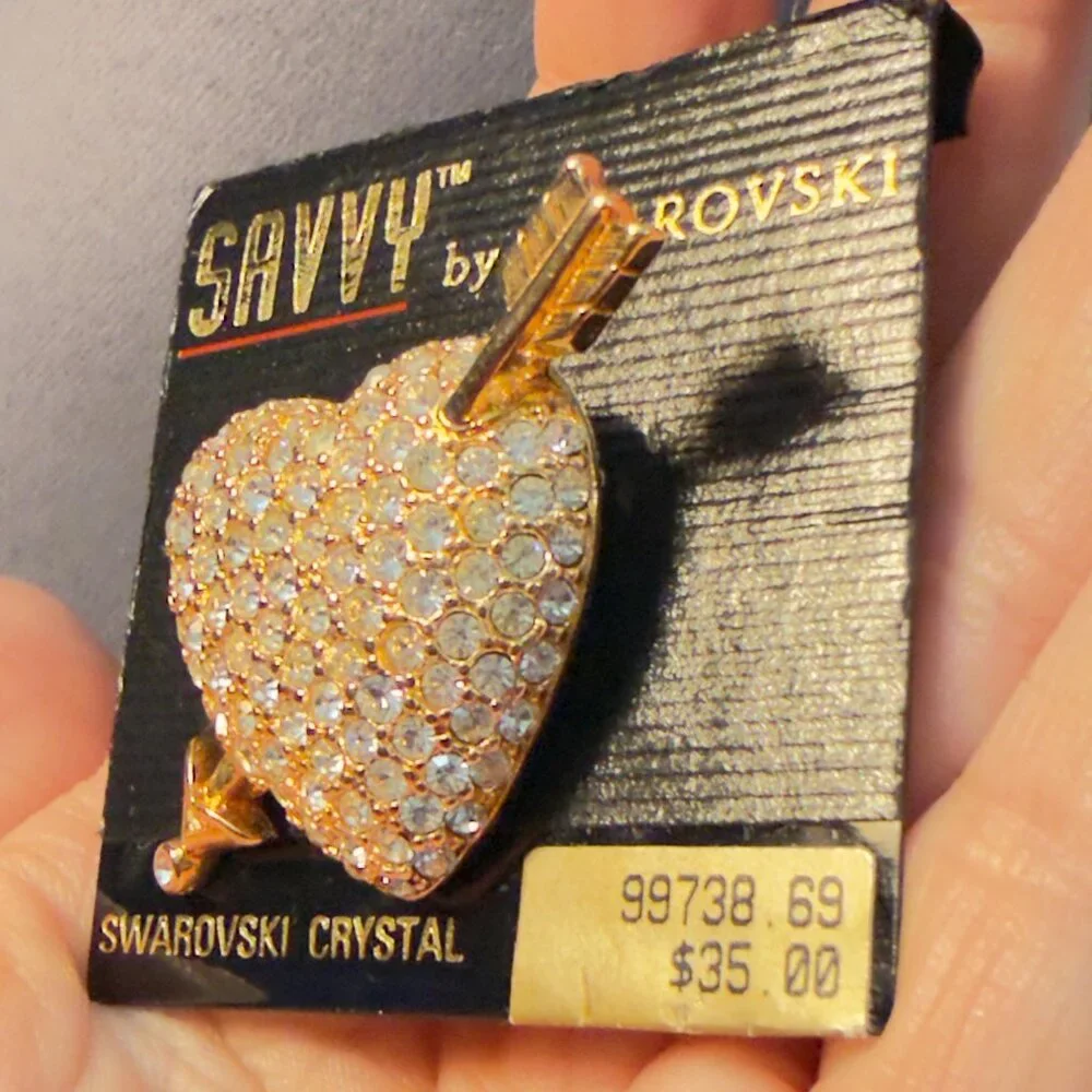 Savvy by Swarovski Heart Brooch Crystal Arrow Pin Signed NWT 1.5